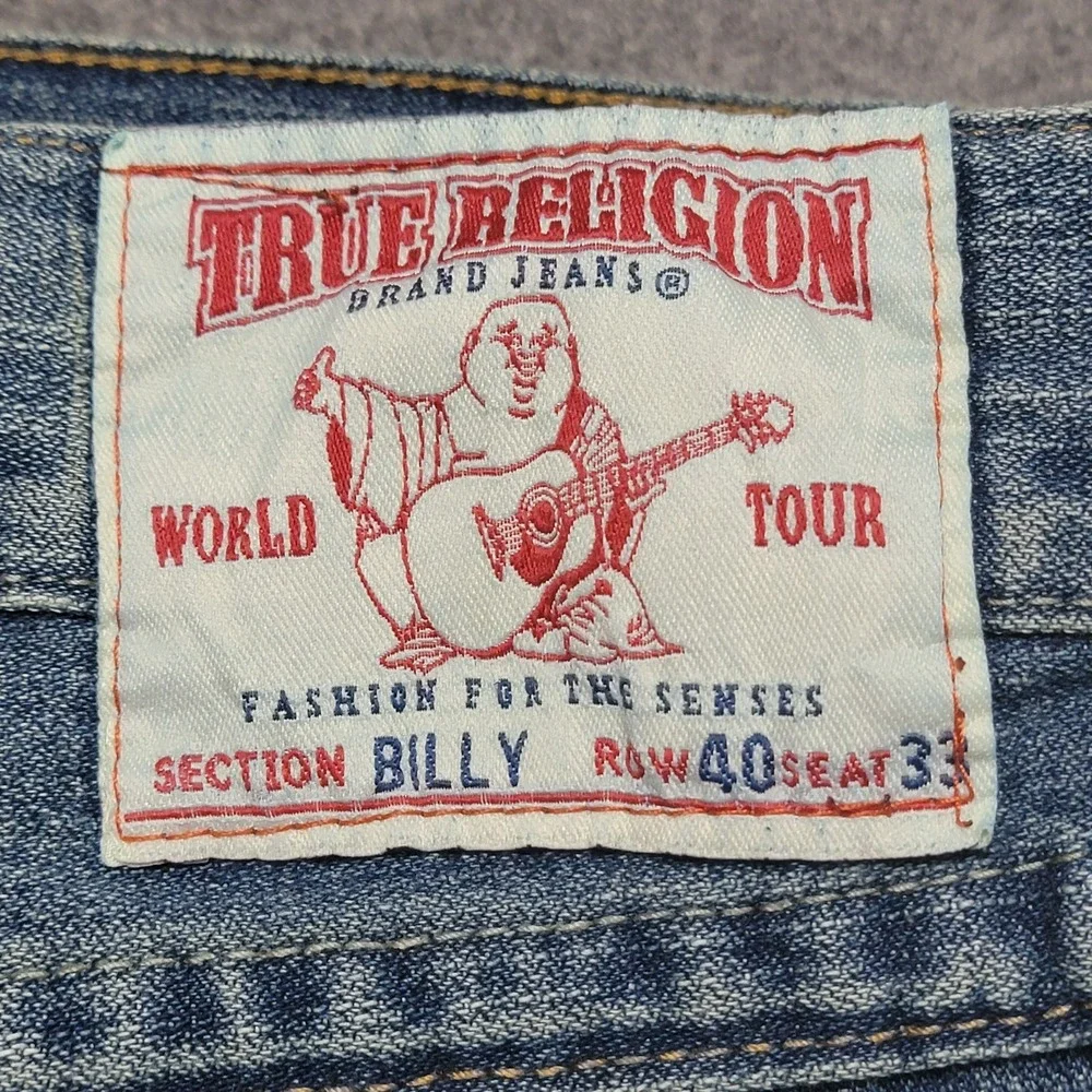 True Religion Billy Jeans Men's 40x33 Bootcut Blue‎ Denim Koi Embroidery USA
